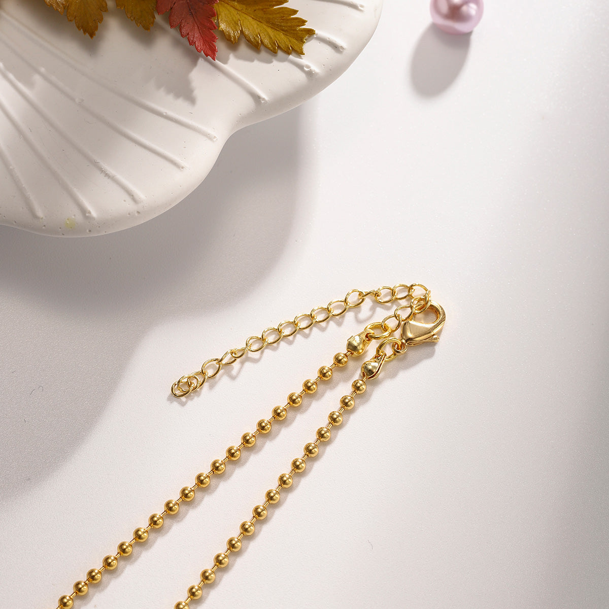 simple gold little ball link chain necklace