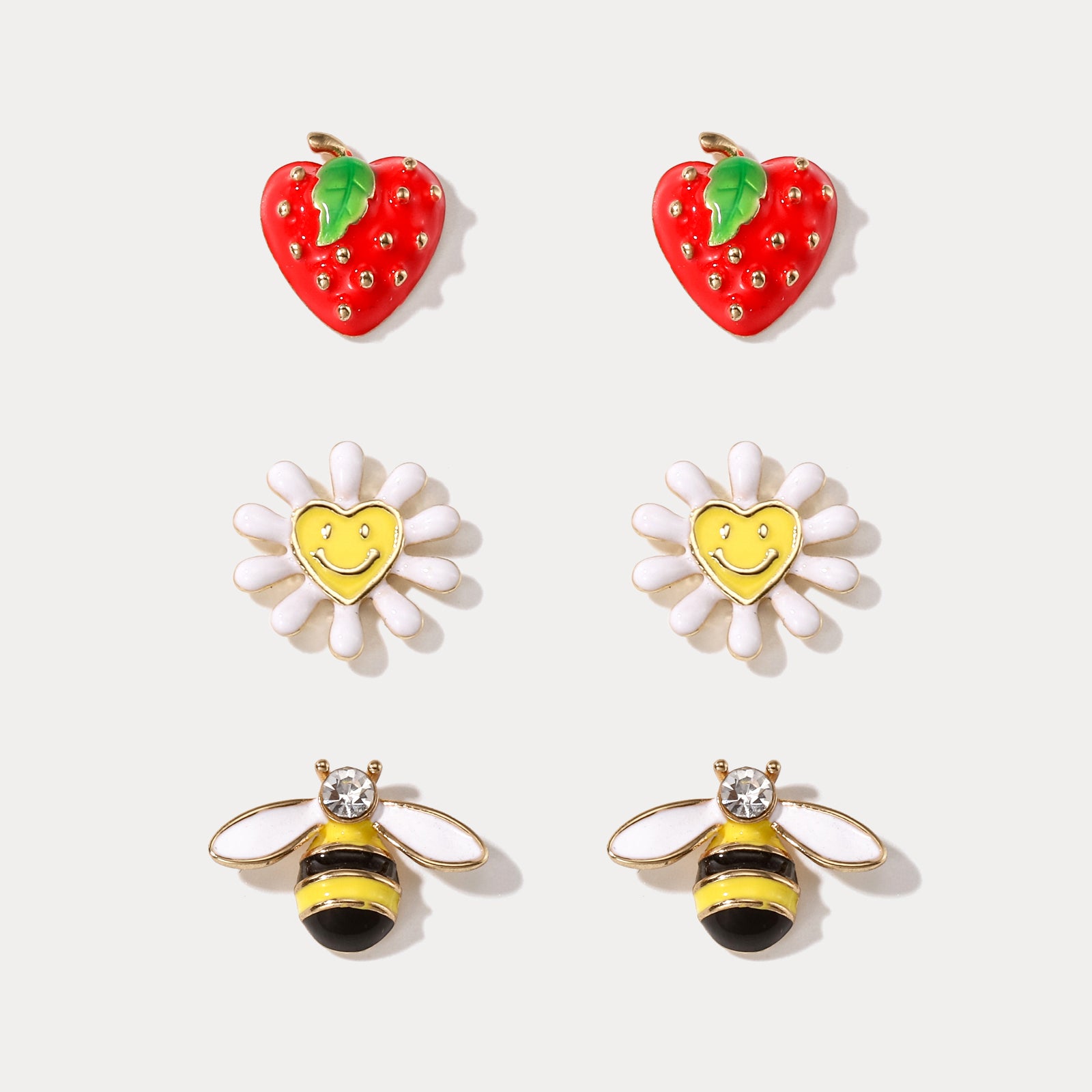 Selenichast Bee&Strawberry Flowers Earrings Set