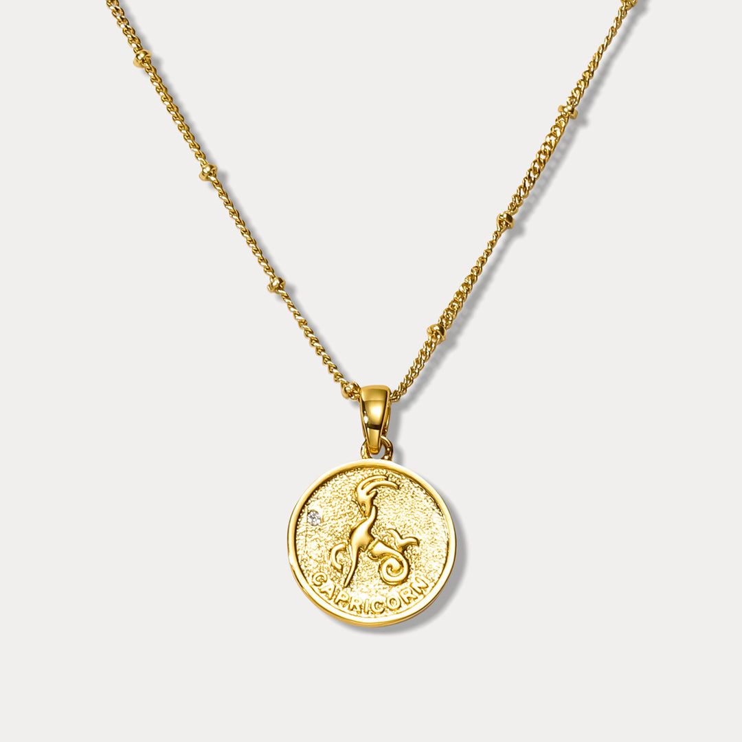 Selenichast capricorn constellation coin pendant necklace