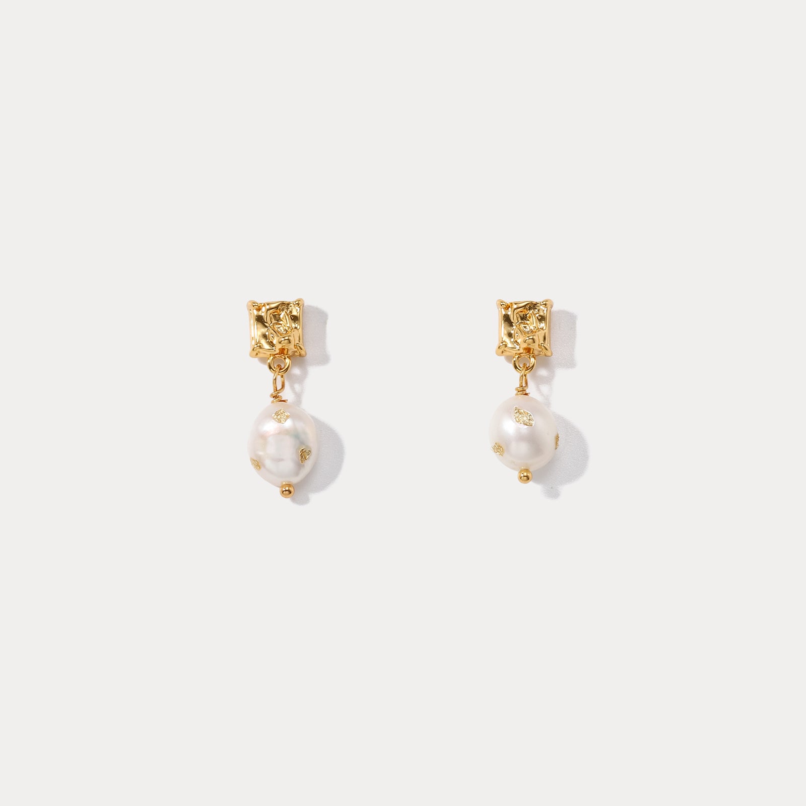 Baroque Gold Foil Pearl Stud Earrings