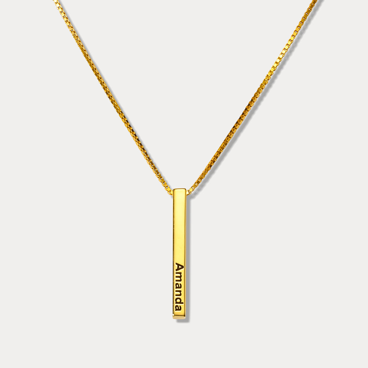 Slender Engraved 3D Bar Name Gold Necklace