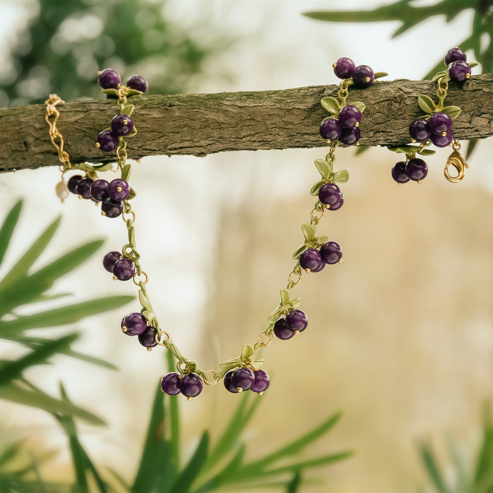 Purple Beautyberry Gold Necklace