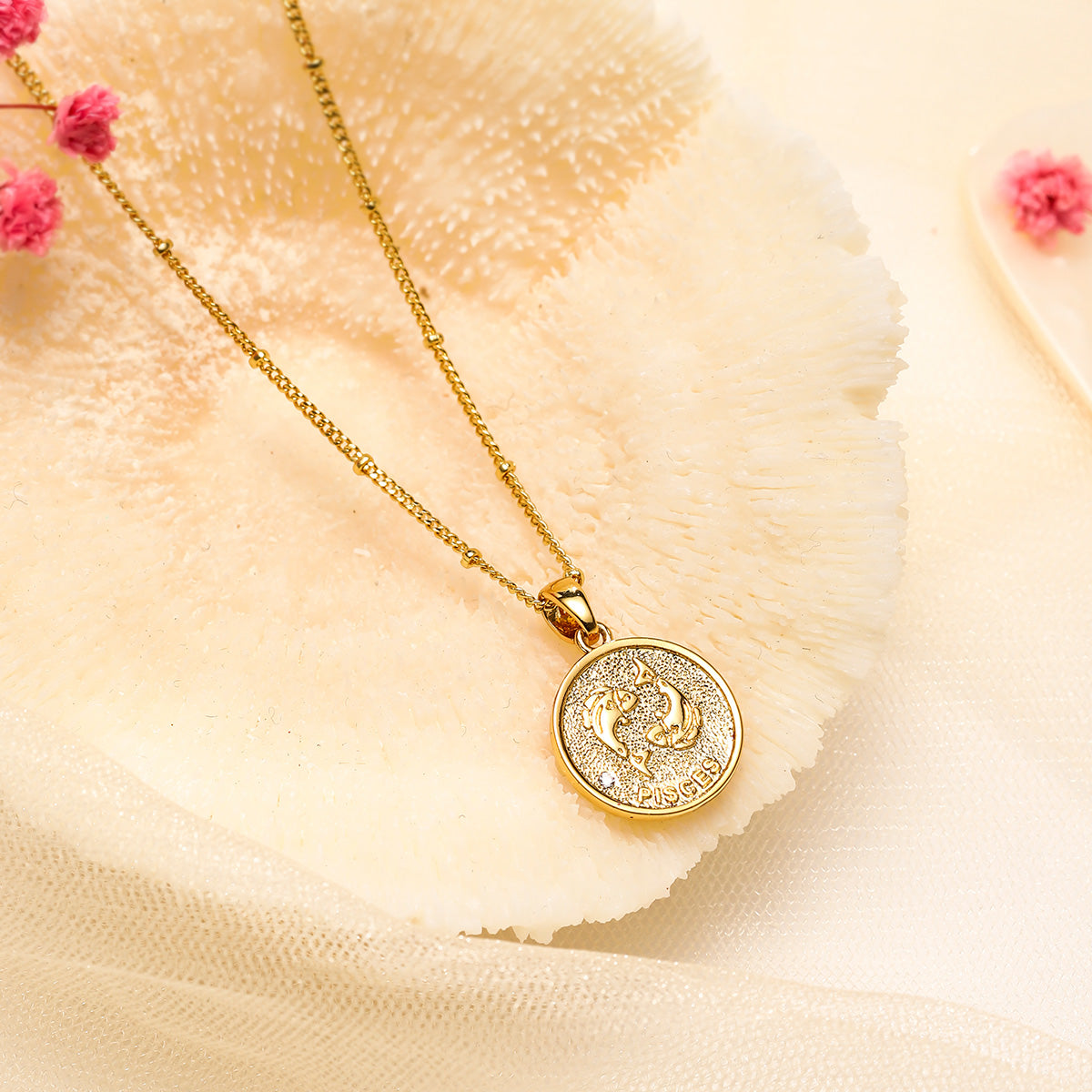 Pisces Constellation Coin Pendant Zodiac Necklace