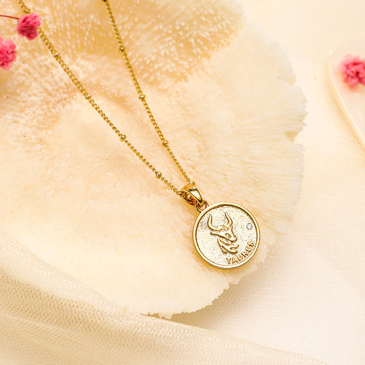 Taurus Constellation Coin Pendant Zodiac Necklace