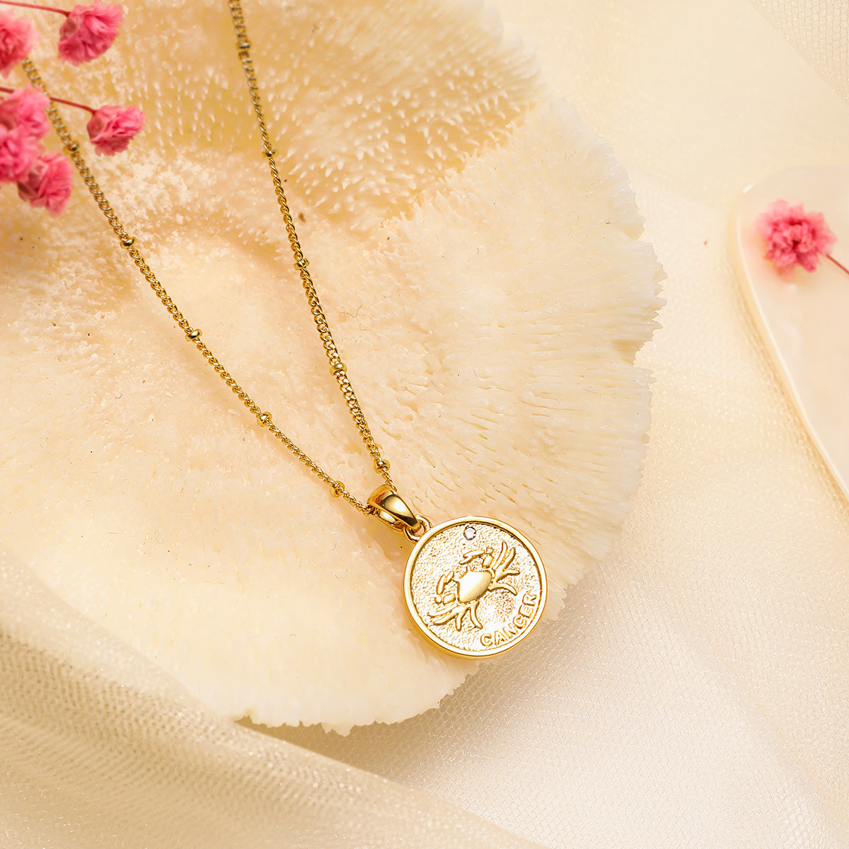 Cancer Constellation Coin Pendant Diamond Necklace