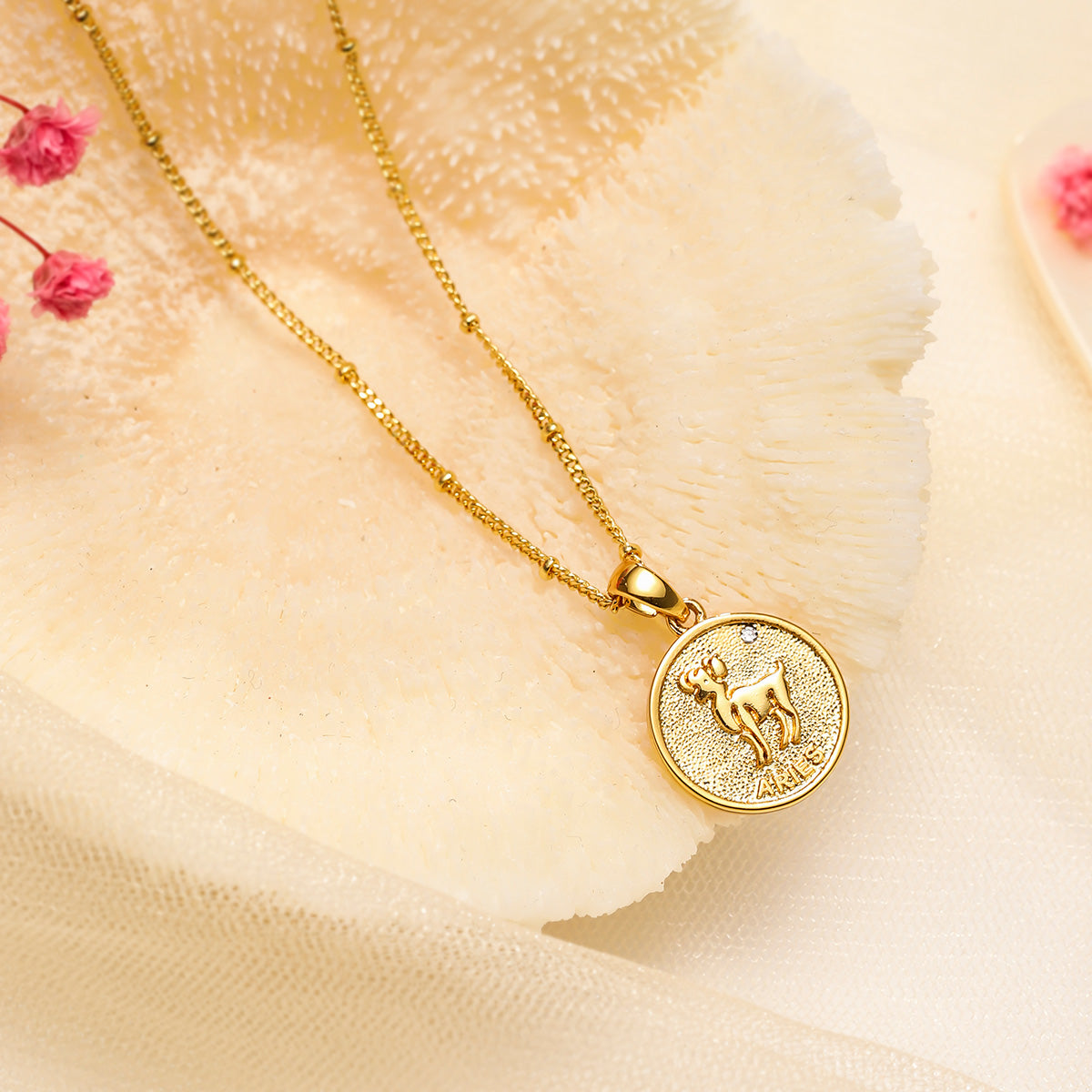 Aries Constellation Coin Pendant Statement Necklace