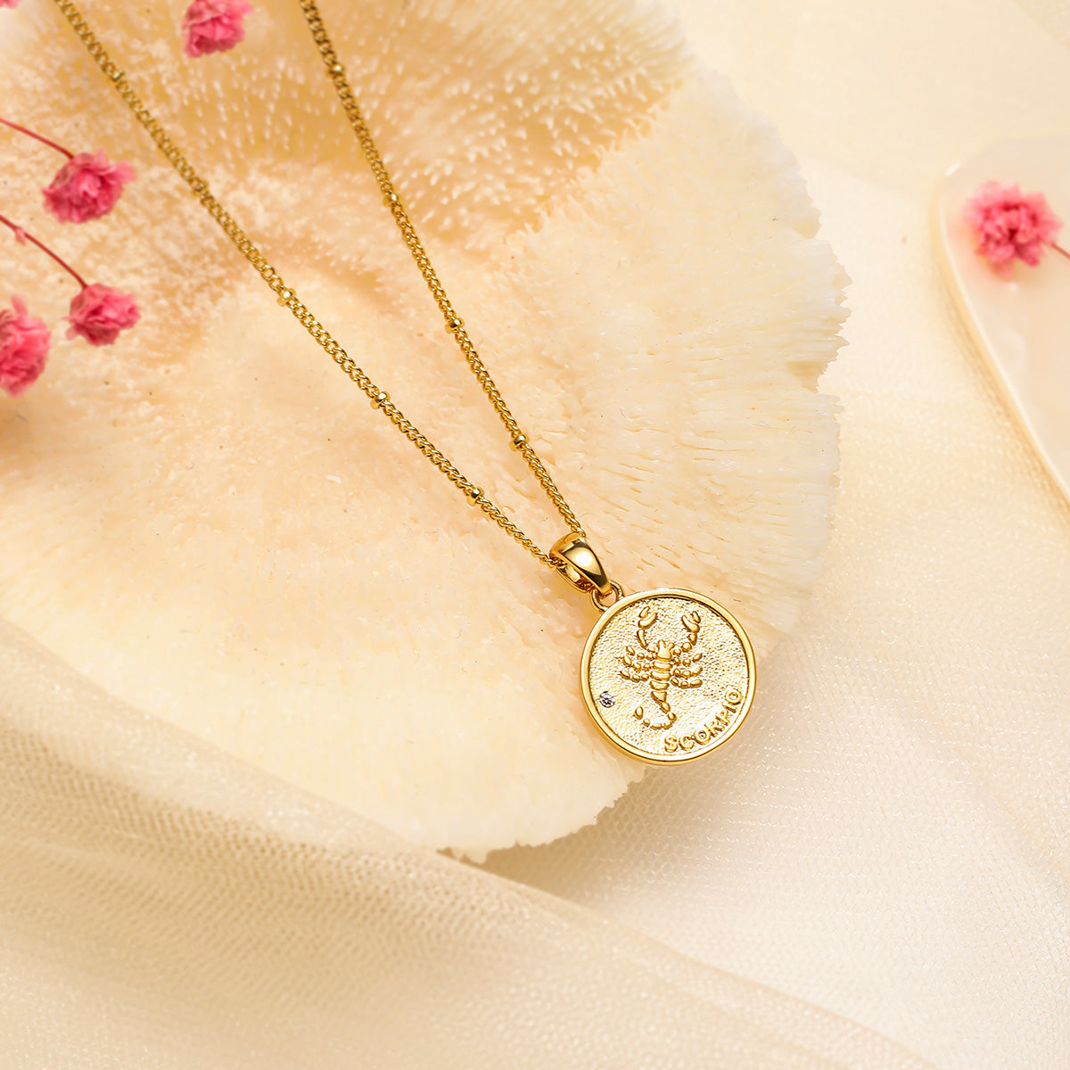 Scorpio Constellation Coin Pendant Brass Necklace