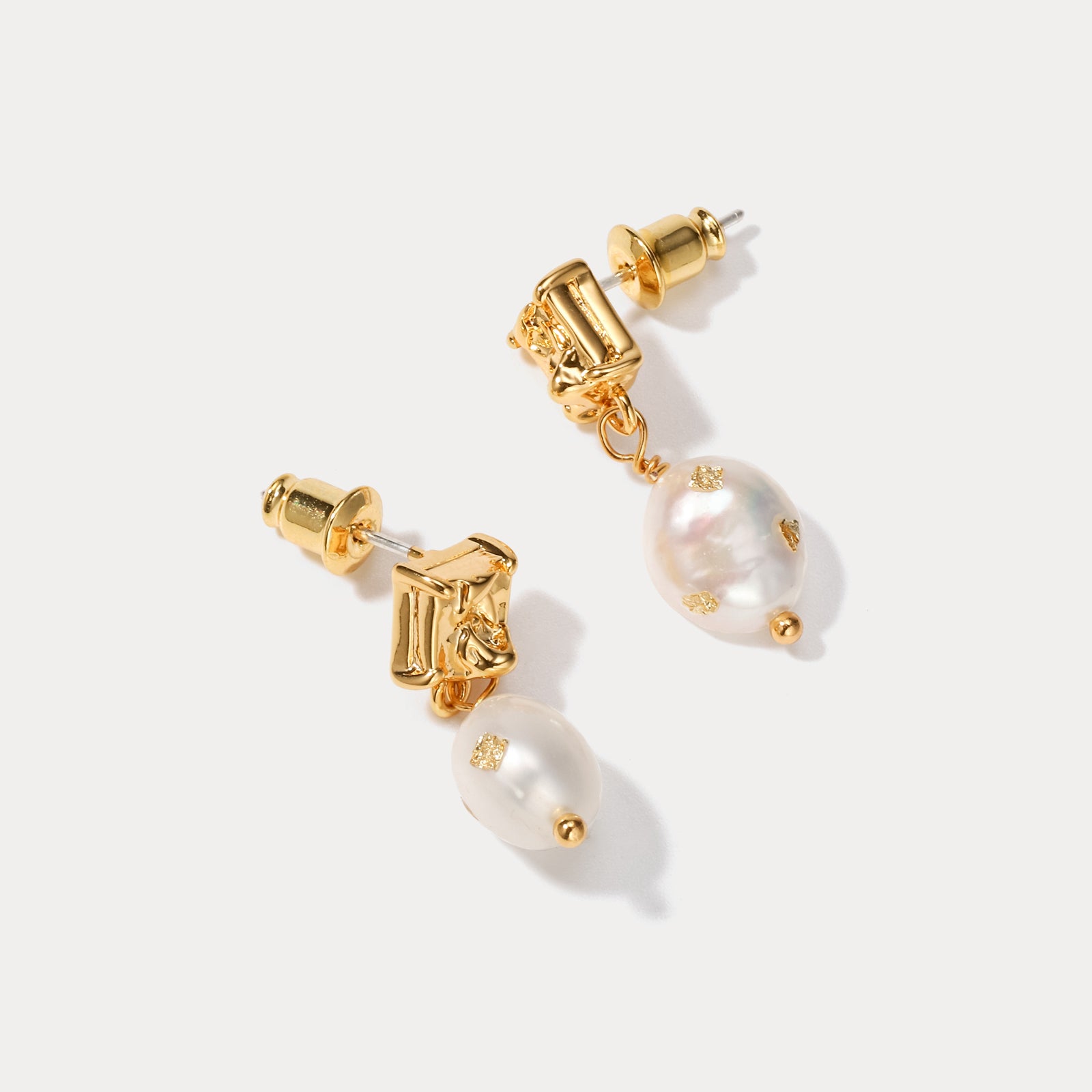 Baroque Gold Foil Pearl Stud Affordable Earrings