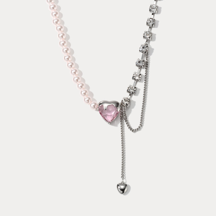 Selenichast Pink Heart Gemstone Necklace