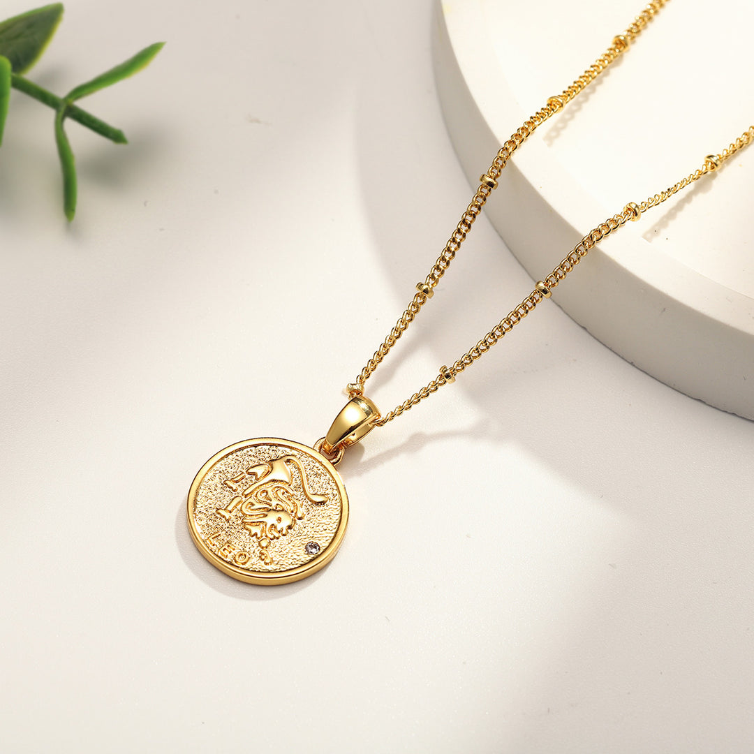 Leo Constellation Coin Pendant Thin Necklace