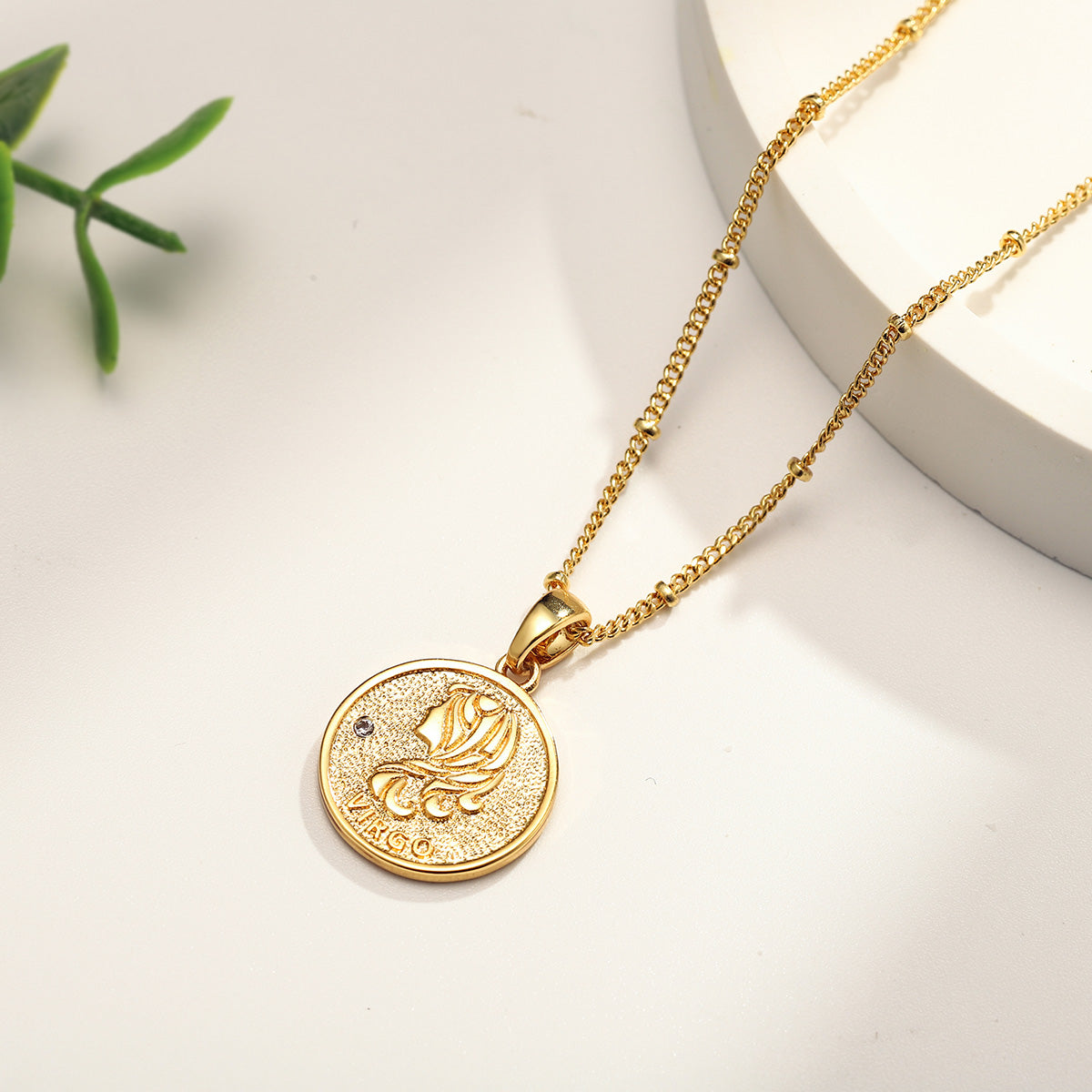 Virgo Constellation Coin Pendant Vintage Necklace