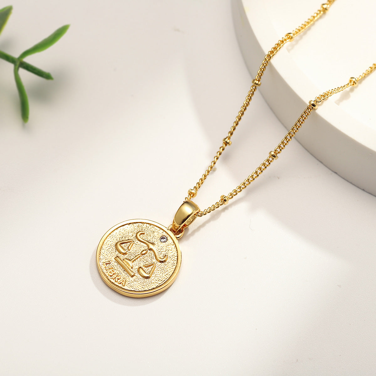 Libra Constellation Coin Pendant Brass Necklace