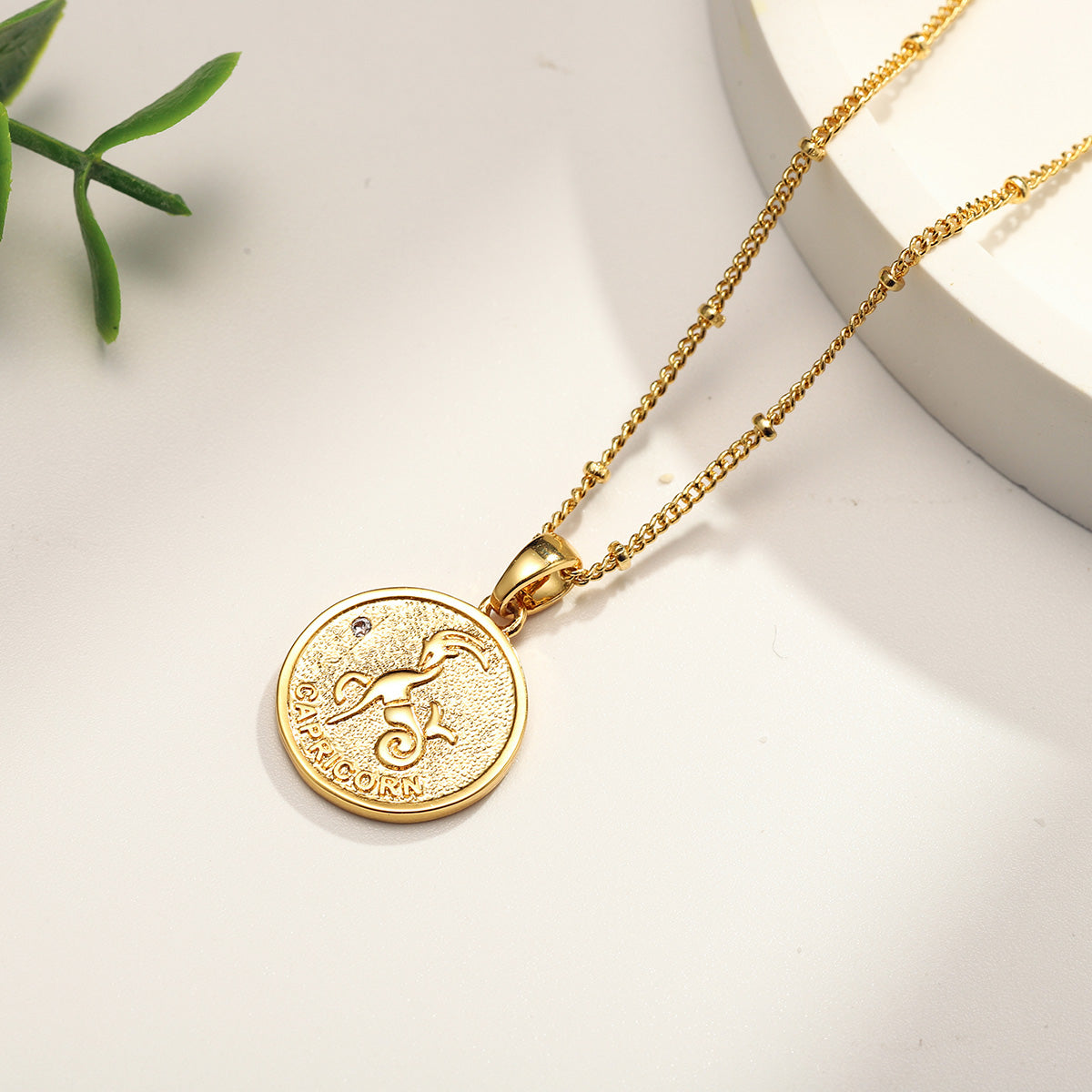 Capricorn Constellation Coin Pendant Brass Necklace