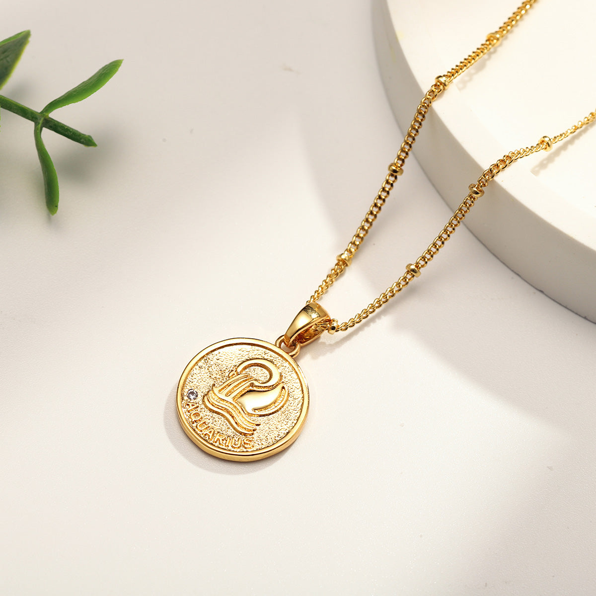 Aquarius Constellation Coin Pendant Vintage Necklace