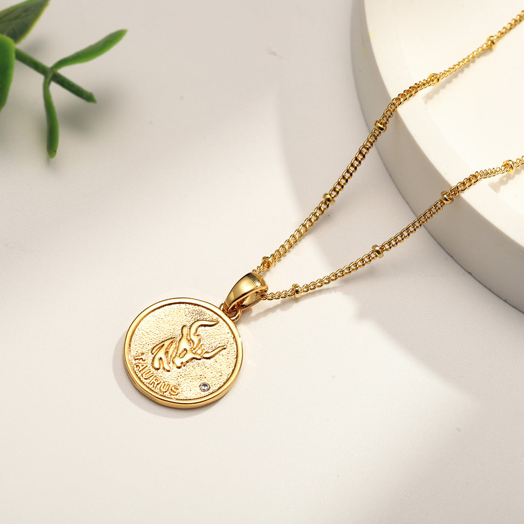 Taurus Constellation Coin Pendant Thin Necklace