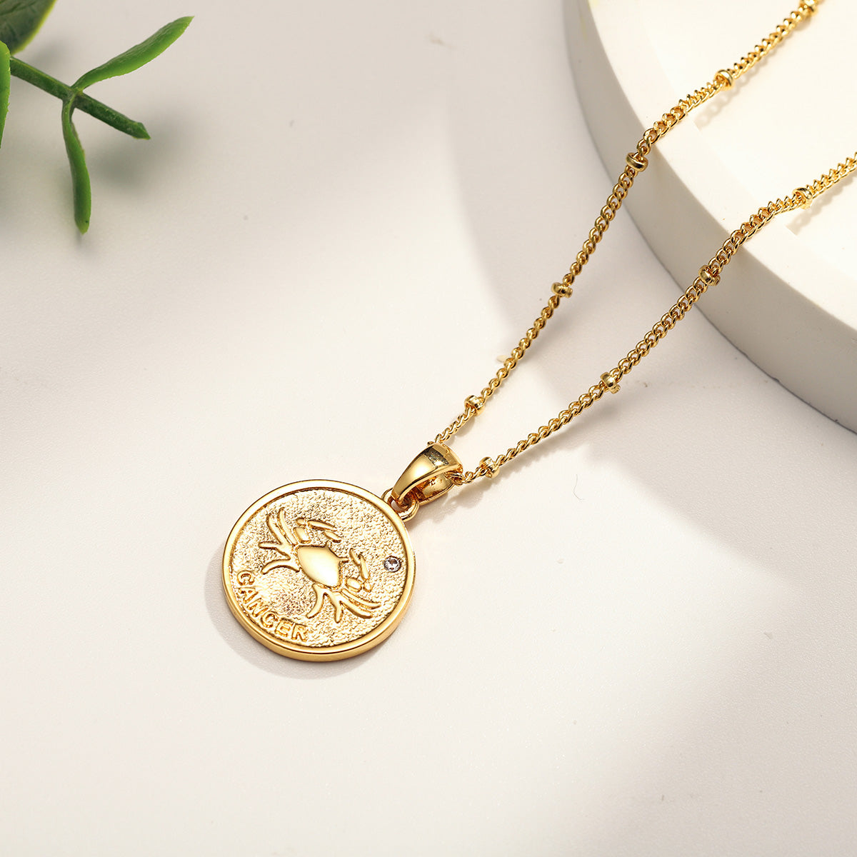 Cancer Constellation Coin Pendant Brass Necklace