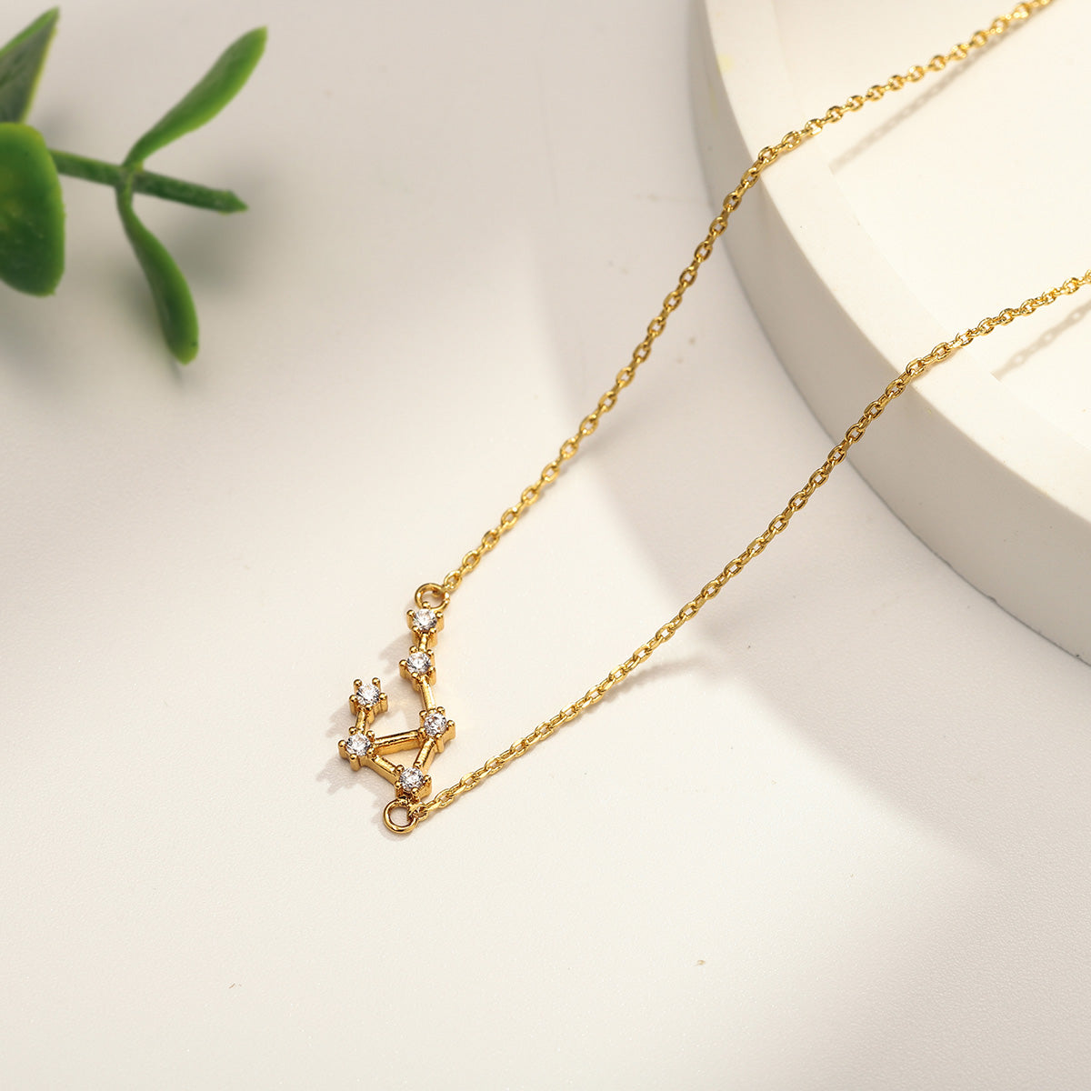 Libra Constellation Diamond Pendant Vintage Necklace