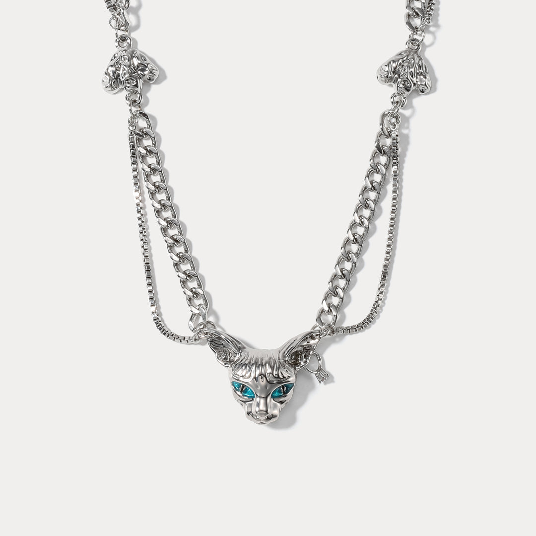 Selenichast Double Stacked Cat Pendant Necklace