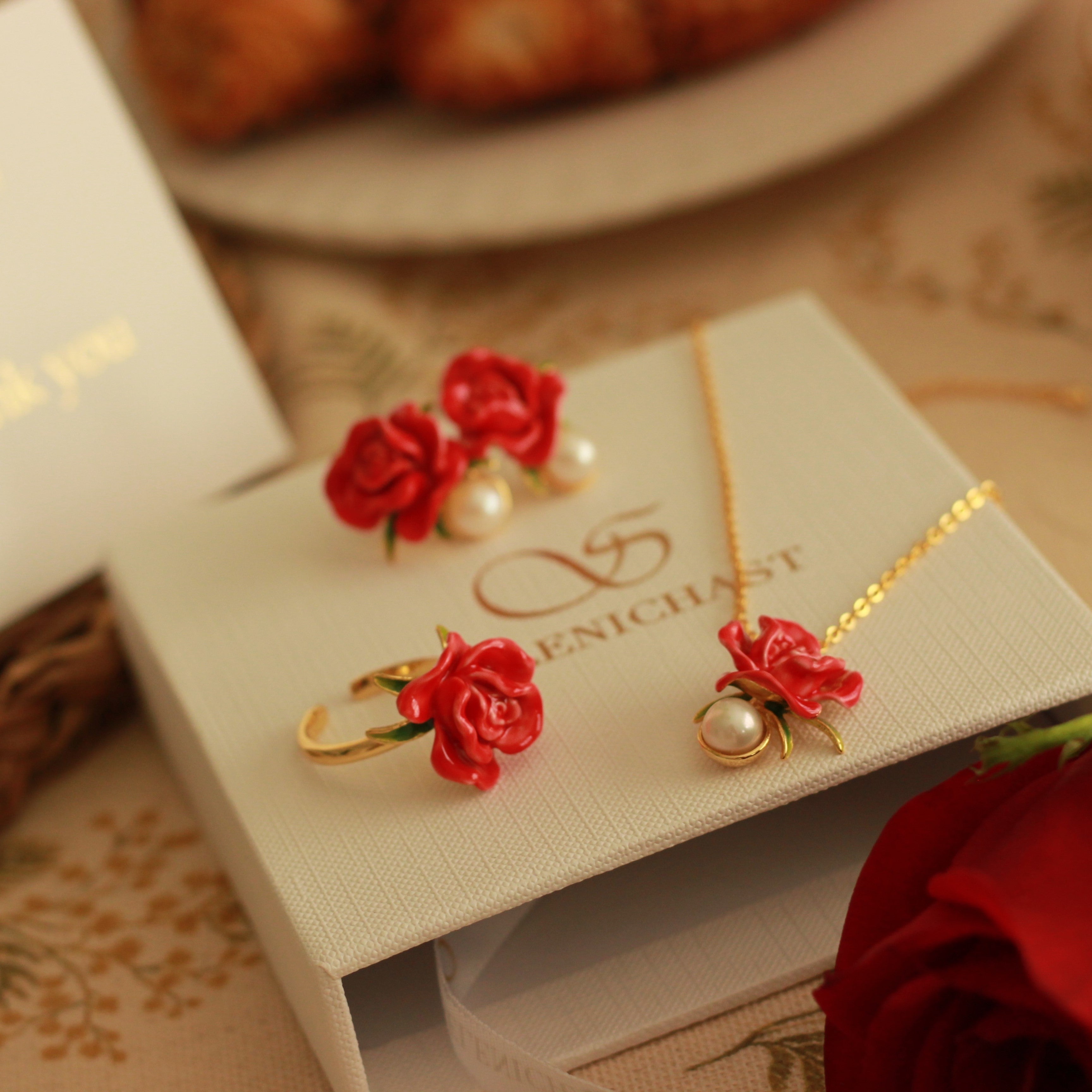 Rose Pearl Gold Jewelry Set