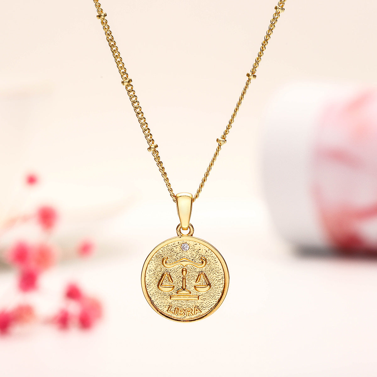Libra Constellation Coin Pendant Diamond Necklace