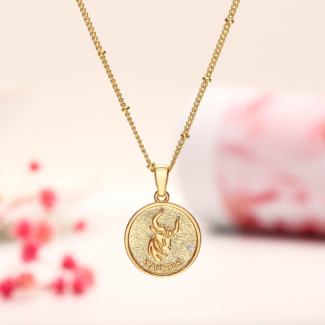 Taurus Constellation Coin Pendant Vintage Necklace