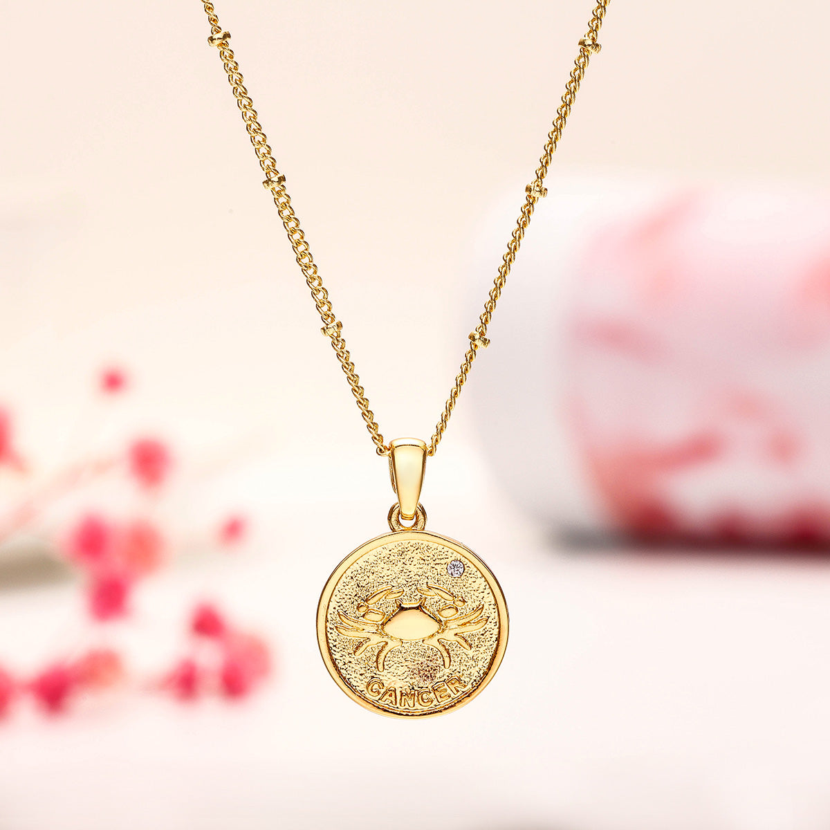 Cancer Constellation Coin Pendant Vintage Necklace