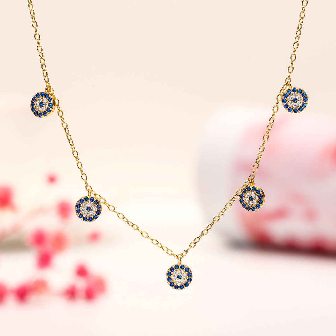 Selenichast five sapphire diamond round pendants necklace