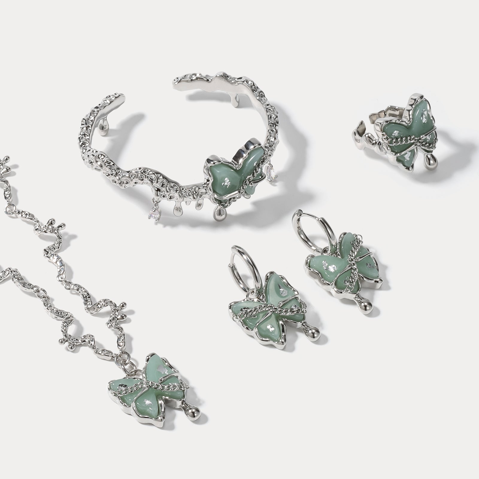 Jade Butterfly Diamond Jewelry Set