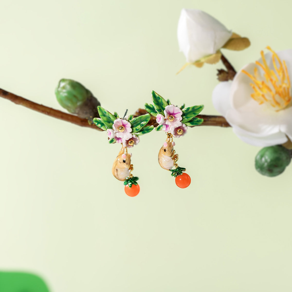 orchard squirrel fruit earrings
