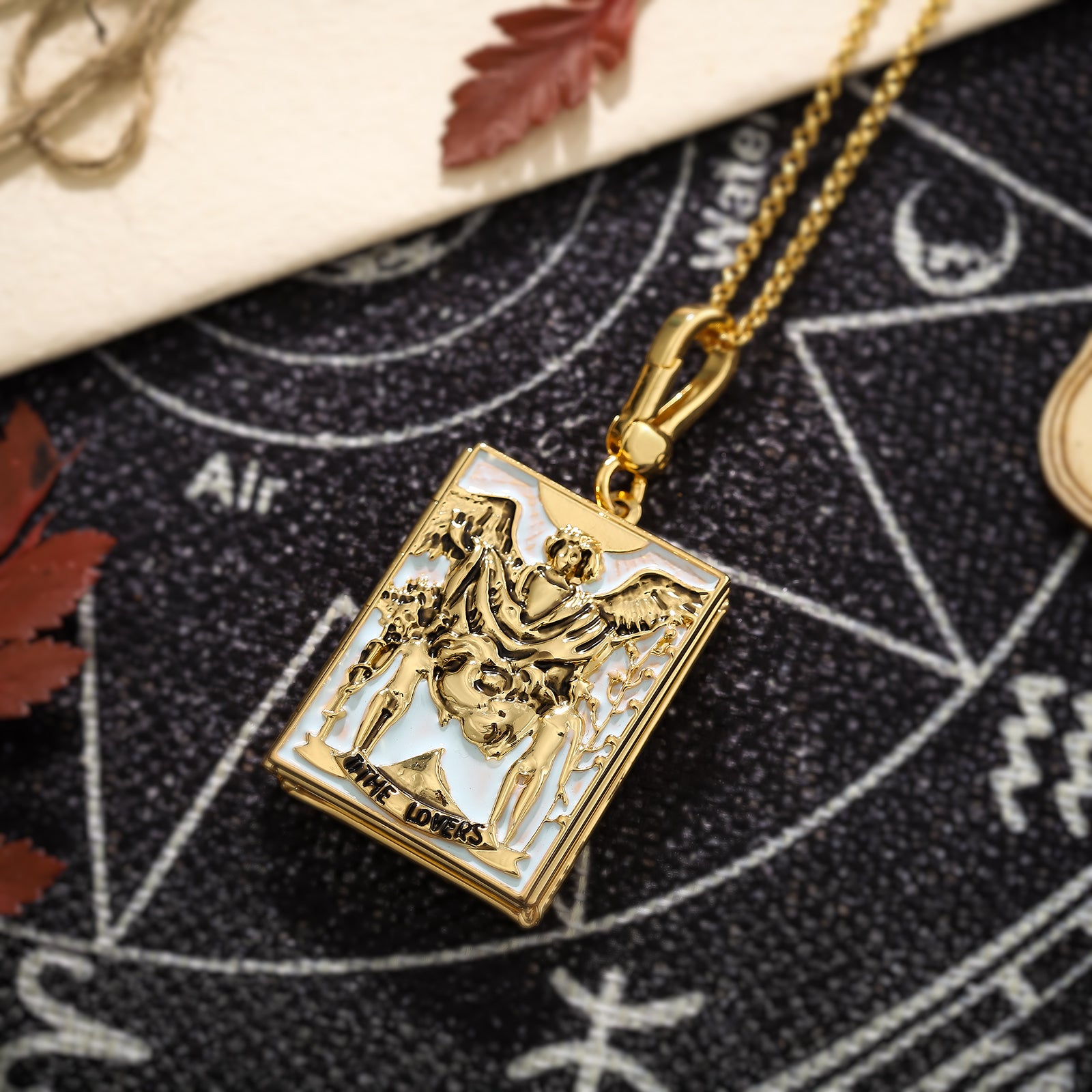 Tarot Locket Chain Necklace-The Lovers