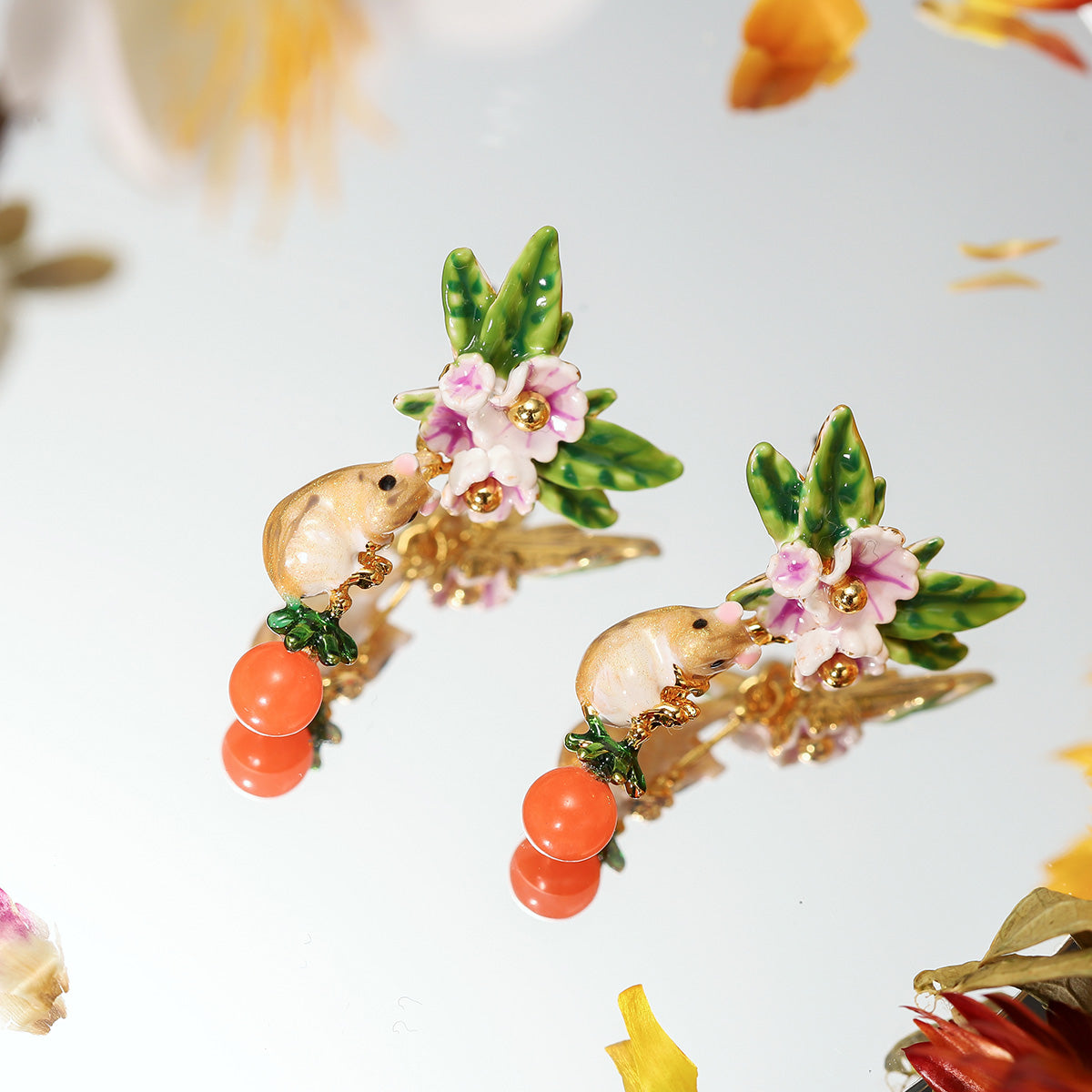 orchard squirrel flower earrings