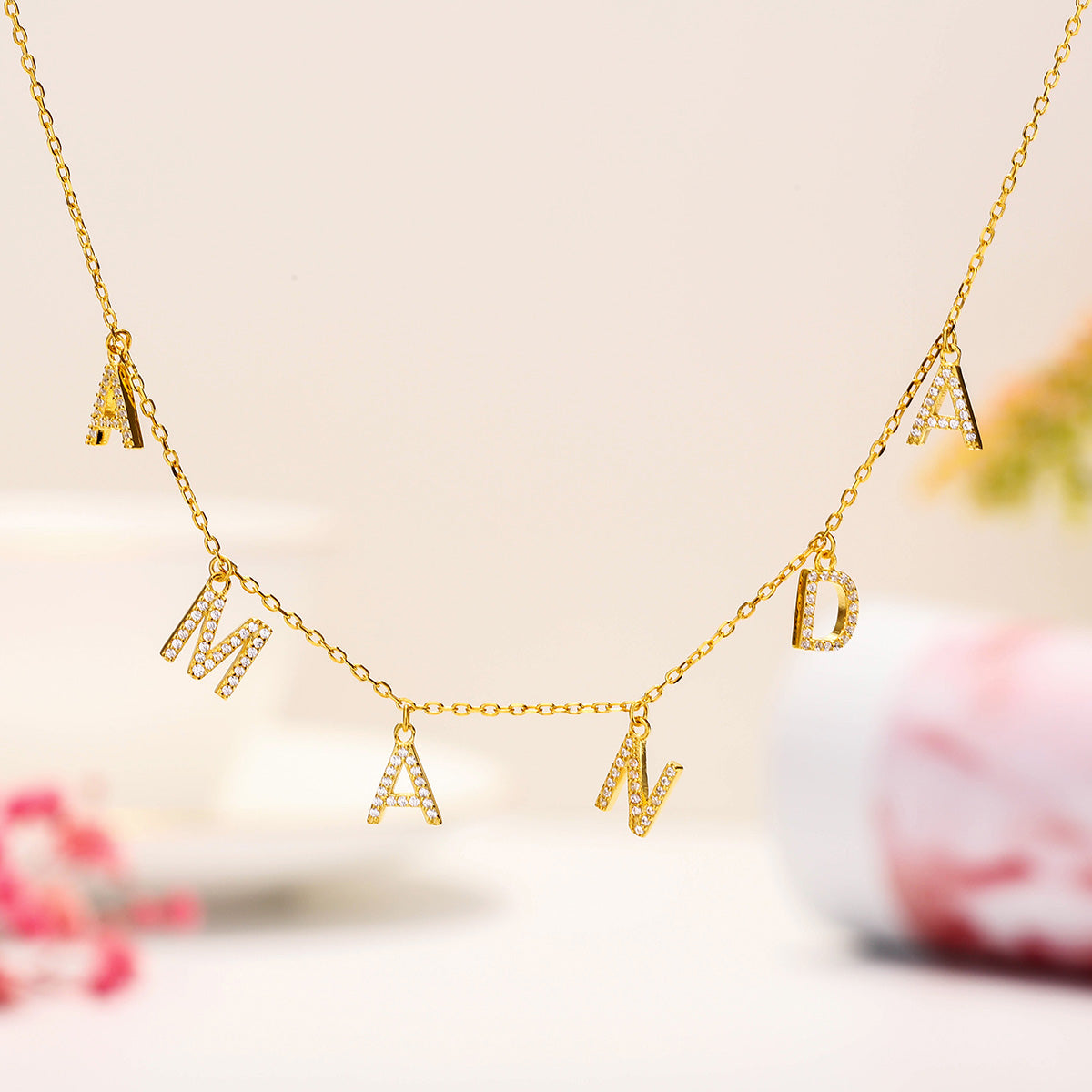 Diamond Custom Letter Gold Necklace