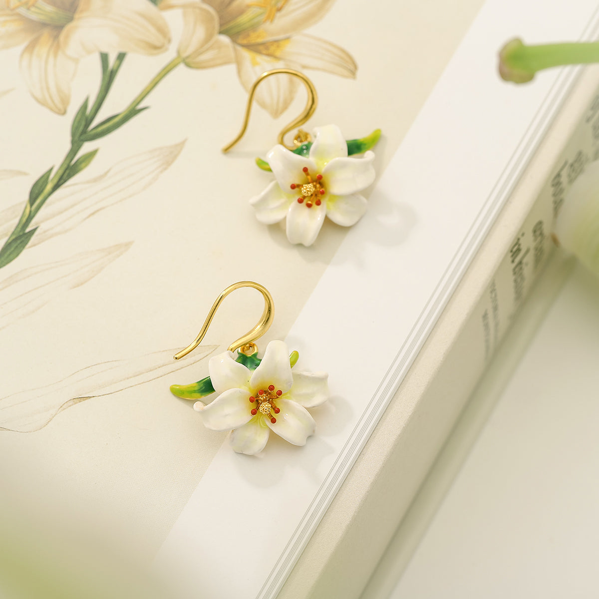 vintage lily enamel earrings