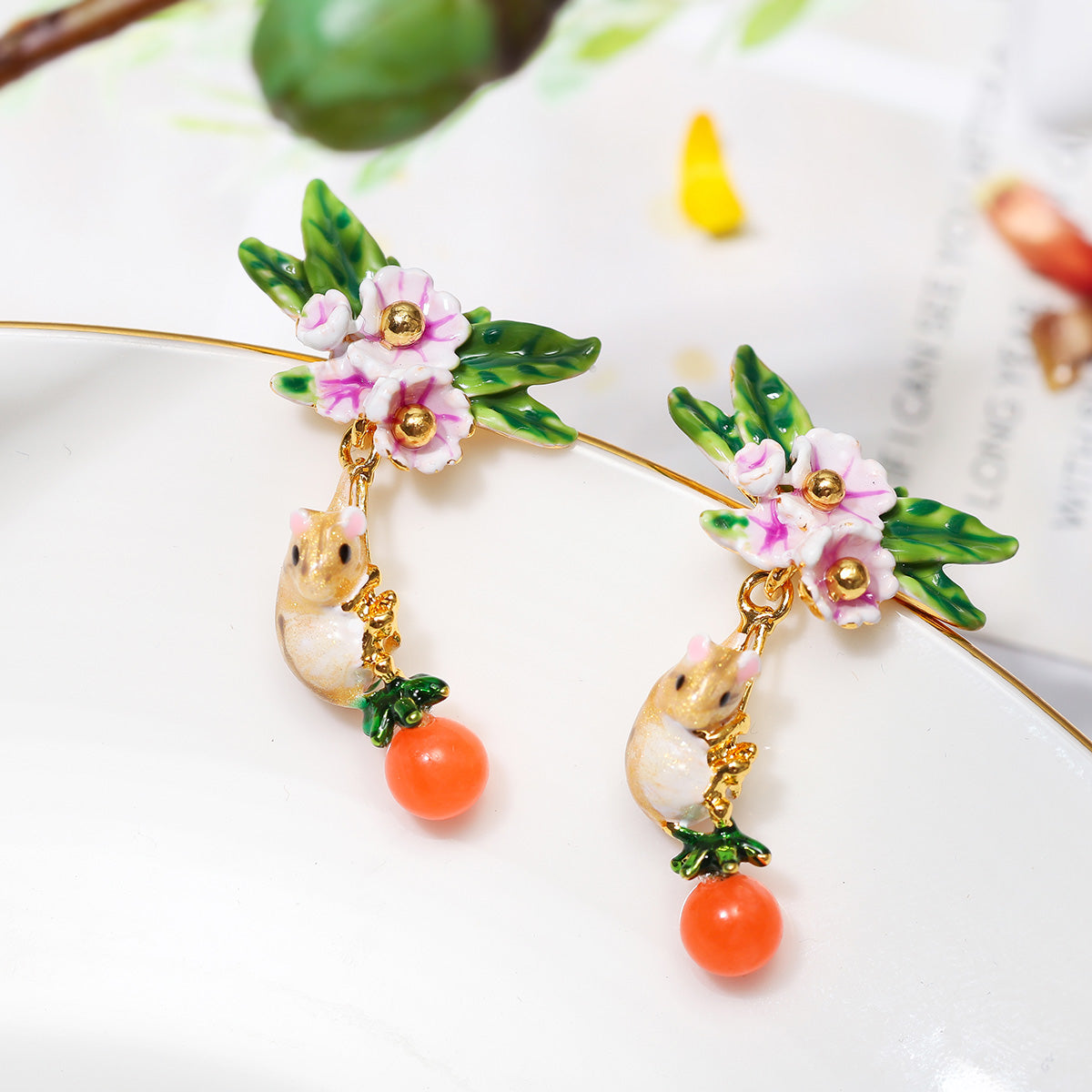 orchard squirrel nature earrings