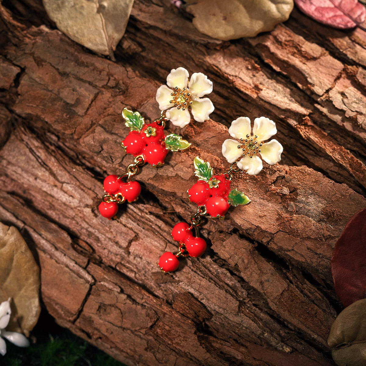 cranberry flowers drop earrings