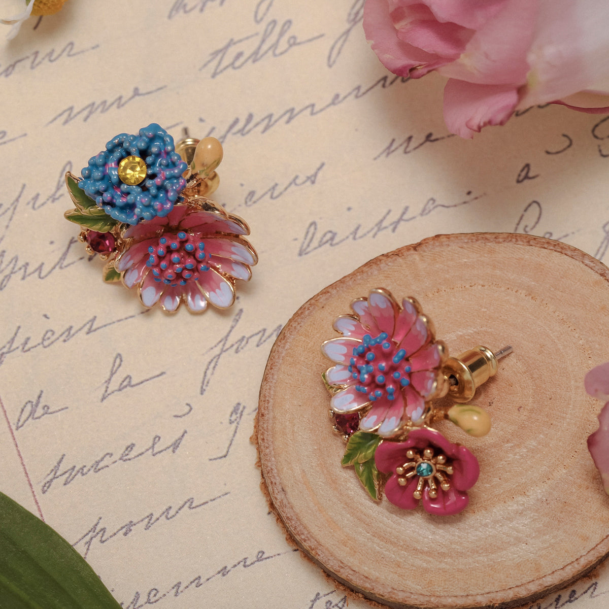 gerbera flower gold earrings