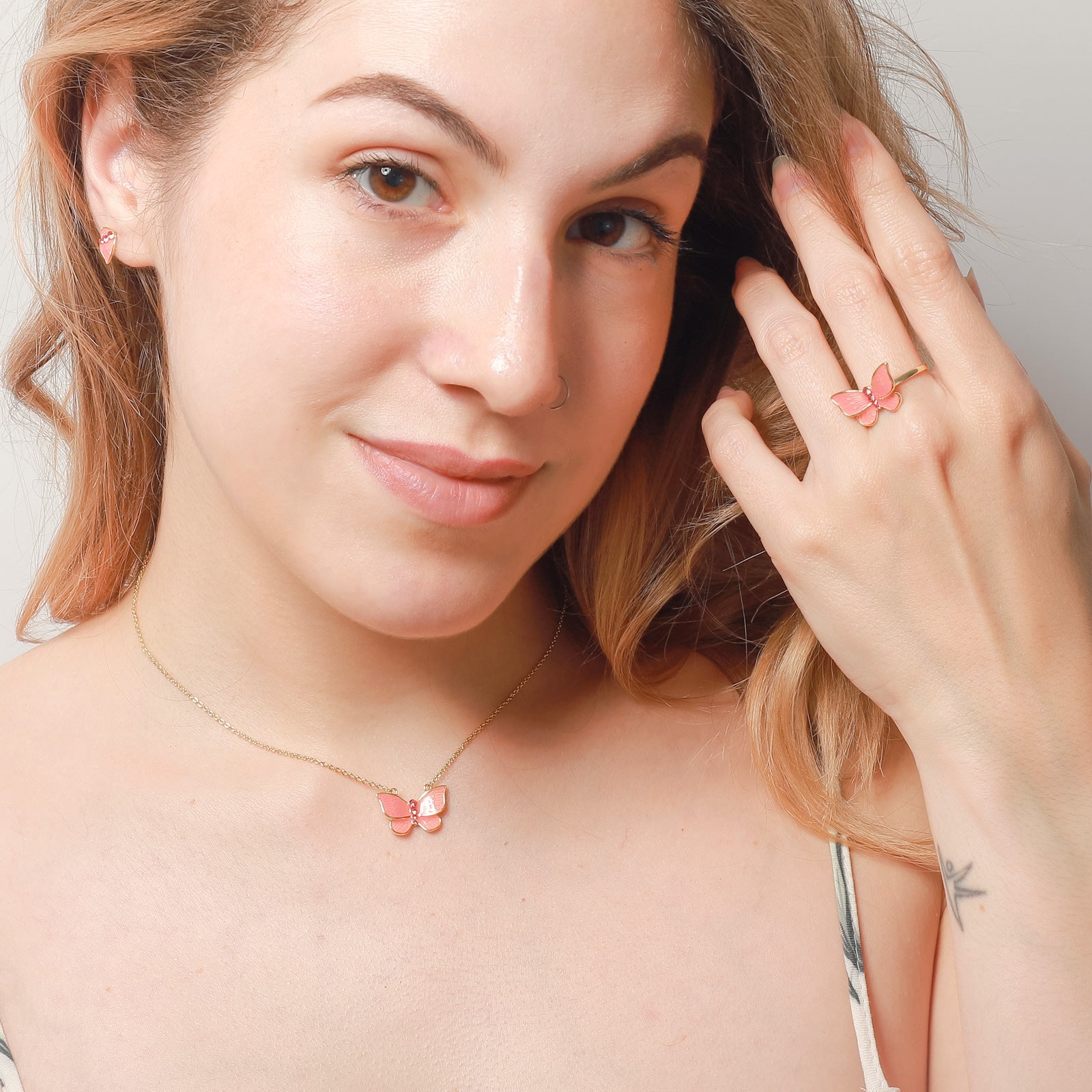 butterfly diamond ring and necklace
