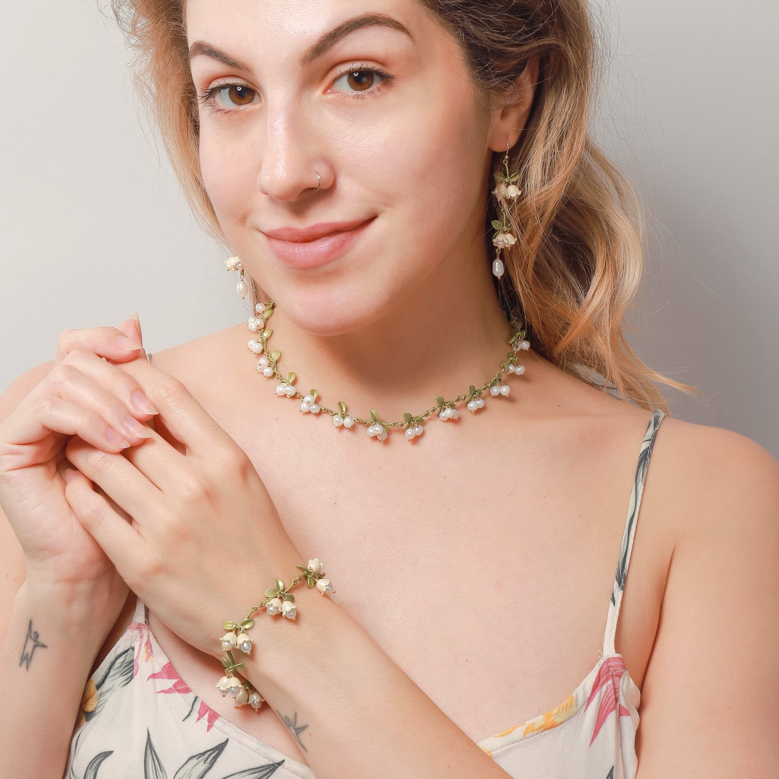 Lily Of The Valley Enamel Jewelry Set