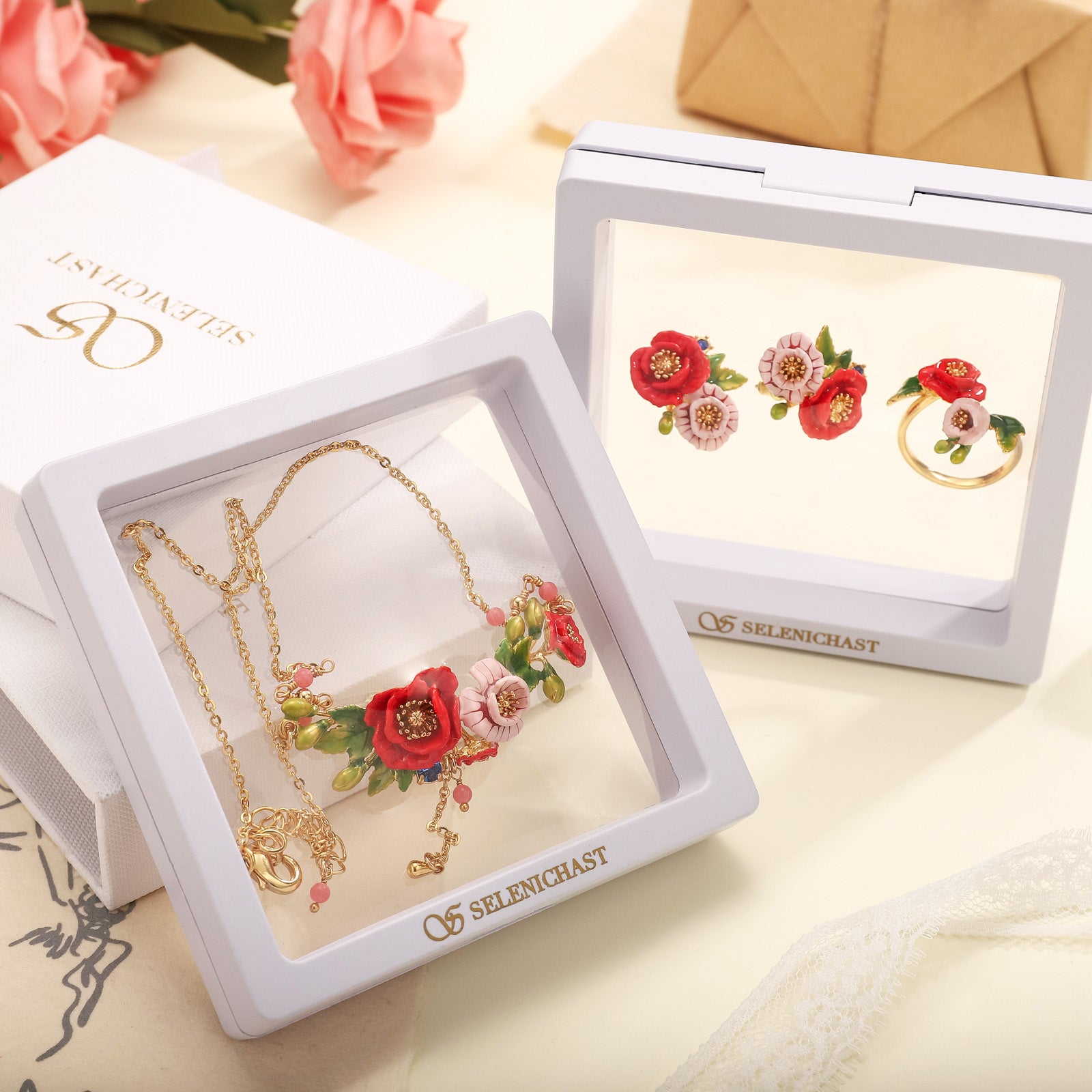 Poppy Enamel Gift Set with Gift Wrapping