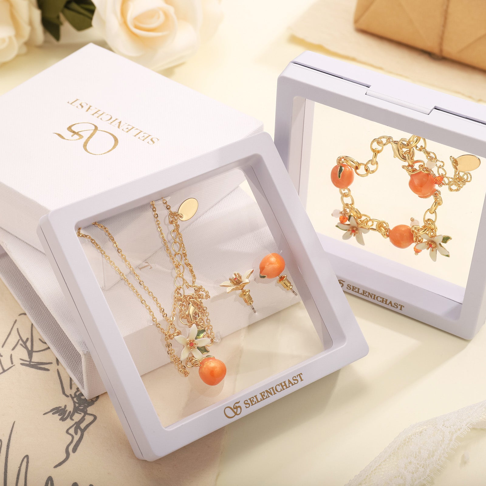Enamel Orange Gift Set with Gift Wrapping