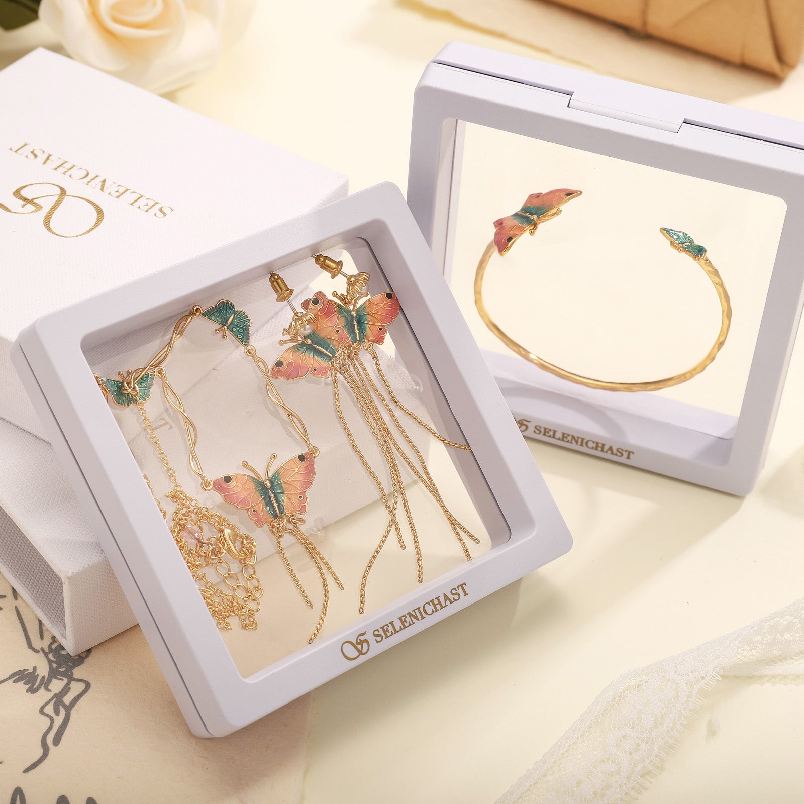Enamel Butterfly Gift Set with Gift Wrapping