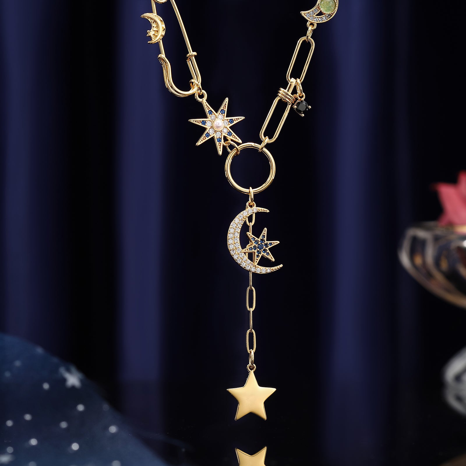 Guardian of the Stars and Moon Gold Necklace
