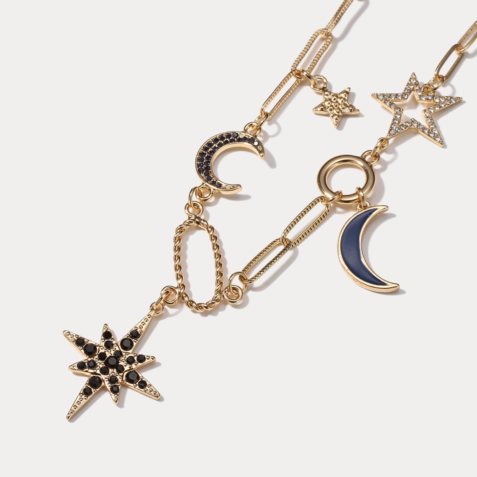Moon Eight Point Star Diamond Necklace