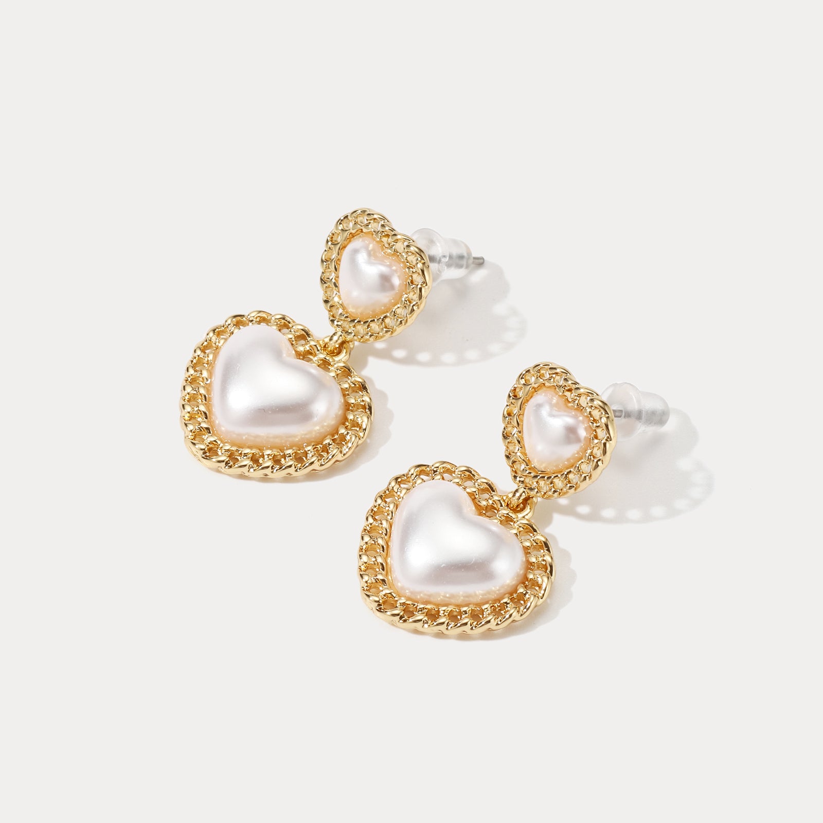 Pearl Double Heart Earrings
