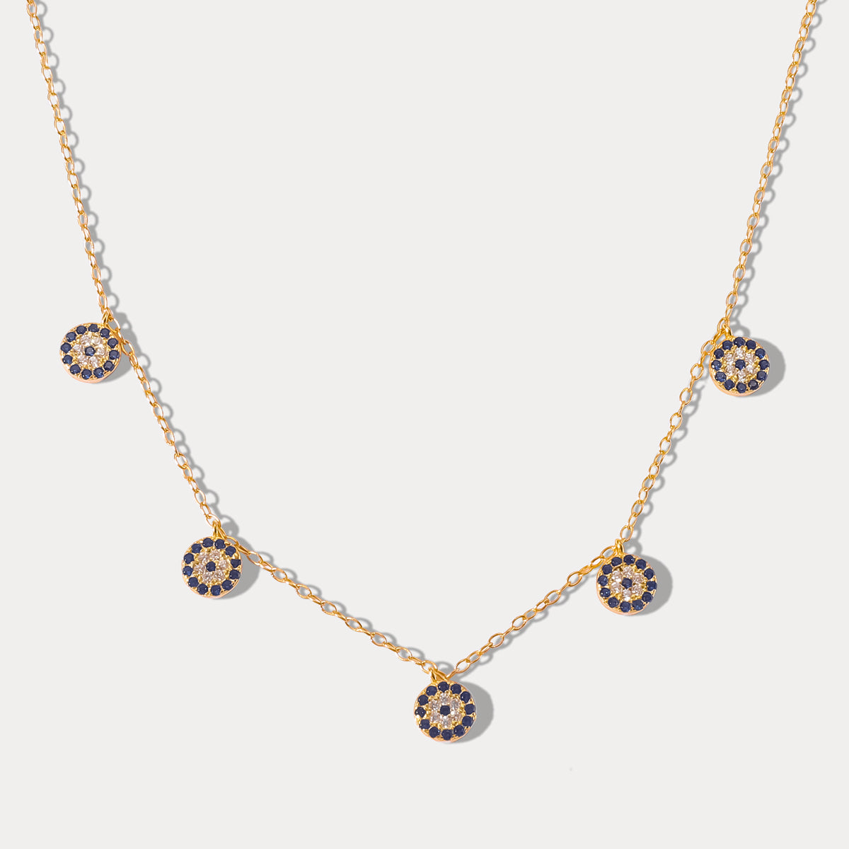 Selenichast five sapphire diamond round pendants necklace