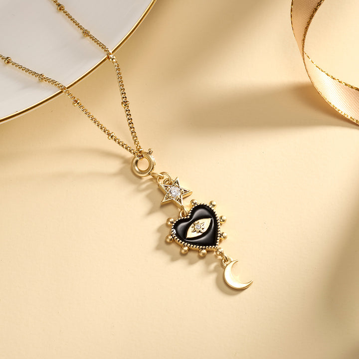 Star&Moon Evil Eye Diamond Necklace