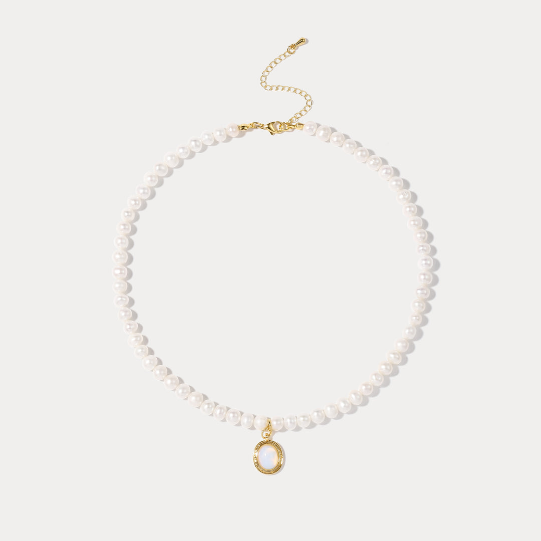 Moonstone Pearl Wedding Necklace