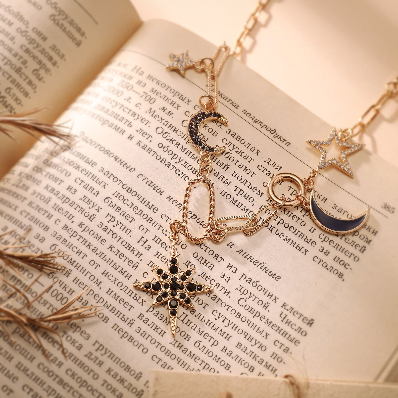 Vintage Moon Star Diamond Necklace