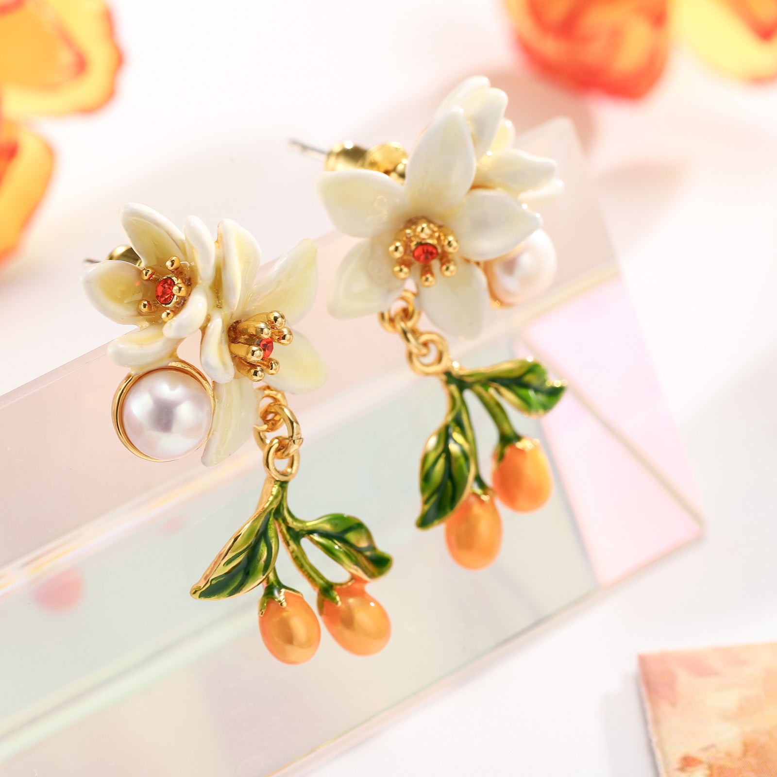 Orange Blossom Dangling Earrings