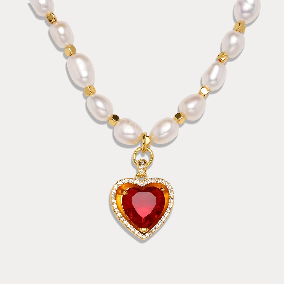 Heart Gem Pearl Brass Necklace